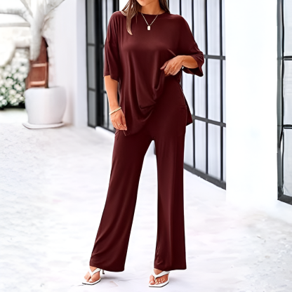 2 Piece Summer Lounge Set With Short Sleeve Top And Pants For Women