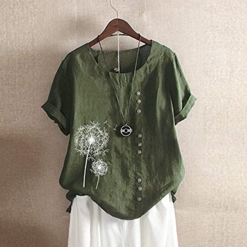 Dandelion Patch Button Summer Blouse-Comfy Blouse