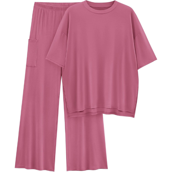 2 Piece Summer Lounge Set With Short Sleeve Top And Pants For Women