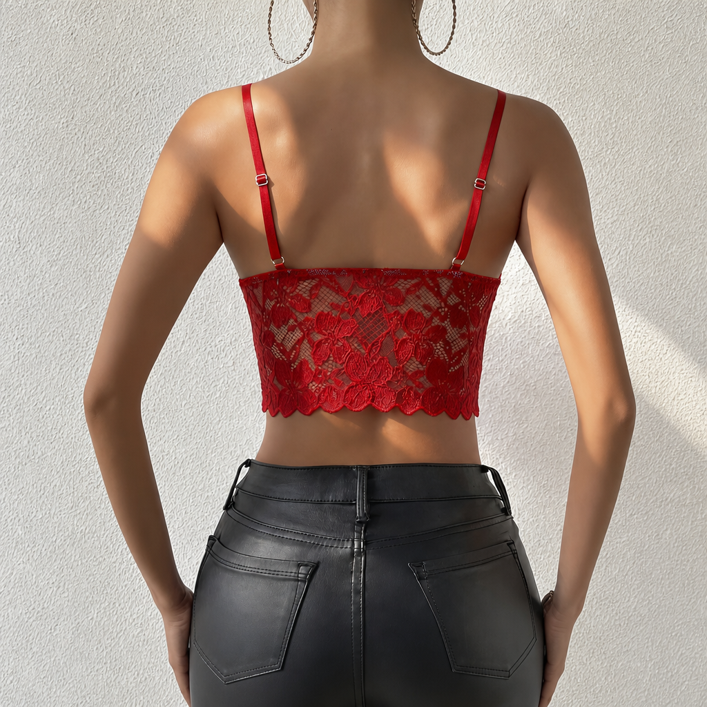 Lace Spaghetti Sheer Crop Tank Top For Women