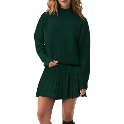 Women's Two Piece Outfits Turtleneck Long Sleeve Ribbed Knit Tops Pleated Mini Skirt 2026 Casual Sweater Sets