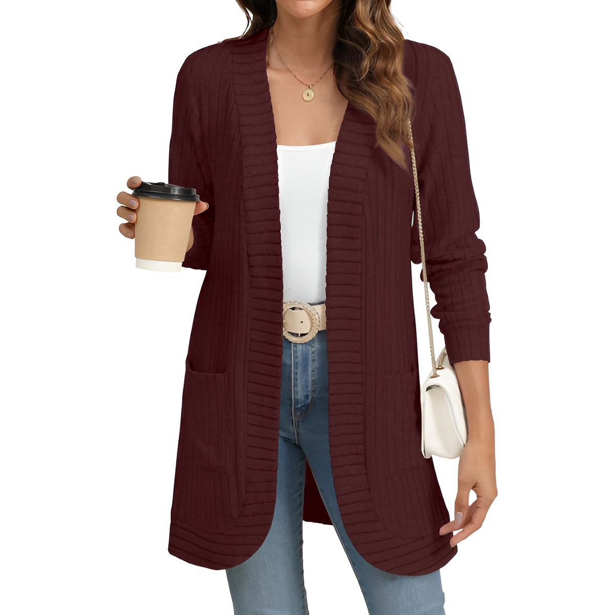 Women Long Sleeve Open Front Cardigan Casual Lightweight Long Cardigans Loose Knit Outwear with Pockets