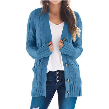 Cable Knit Button Front Open Cardigan