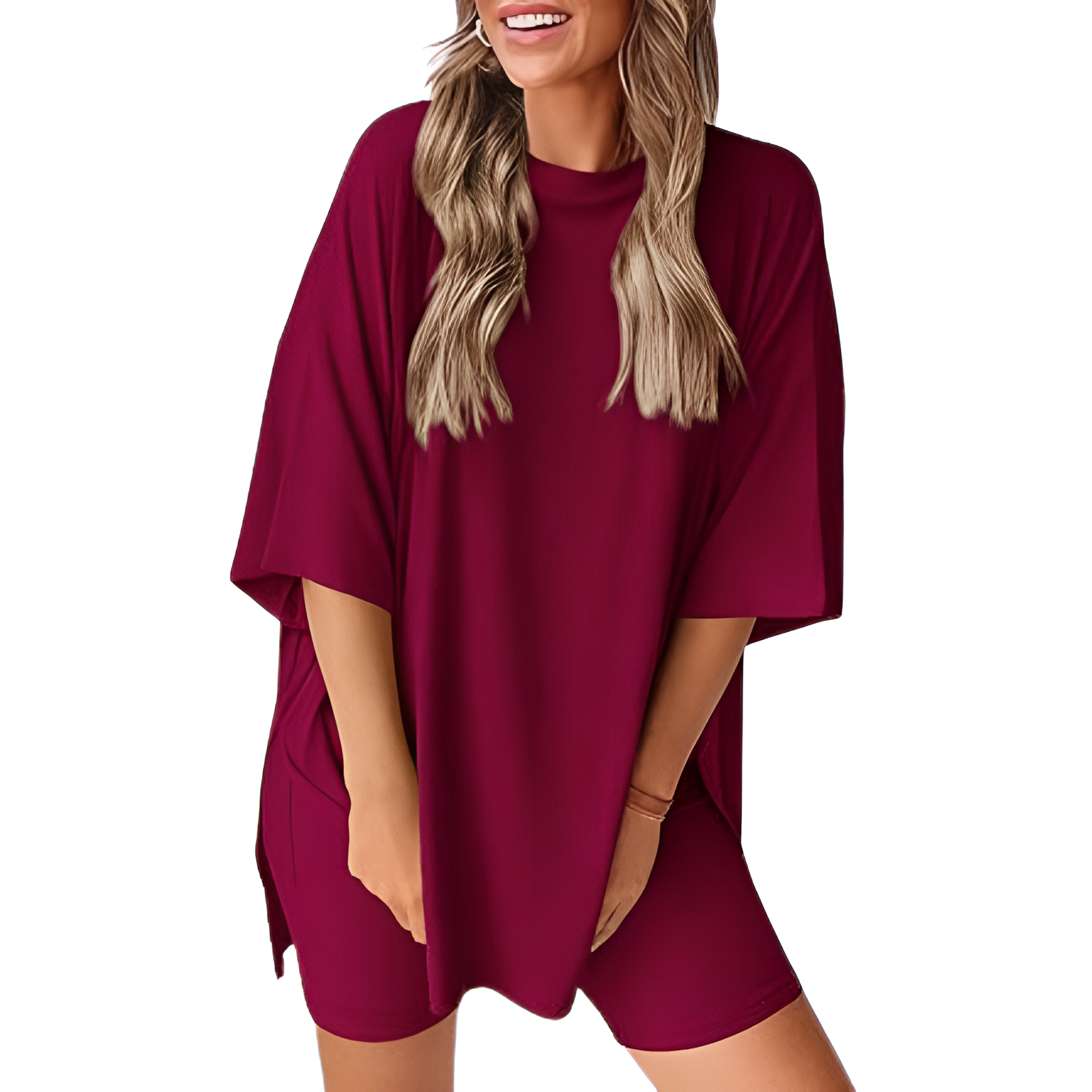 Two Piece Lounge Sets For Women With Oversized T Shirt And Biker Shorts