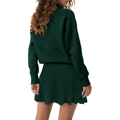 Women's Two Piece Outfits Turtleneck Long Sleeve Ribbed Knit Tops Pleated Mini Skirt 2026 Casual Sweater Sets