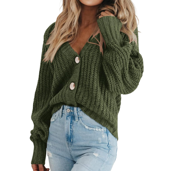 Women's Chunky Knit Open Front Sweater Long Sleeve Button Loose Short Cardigan Outerwear Coats