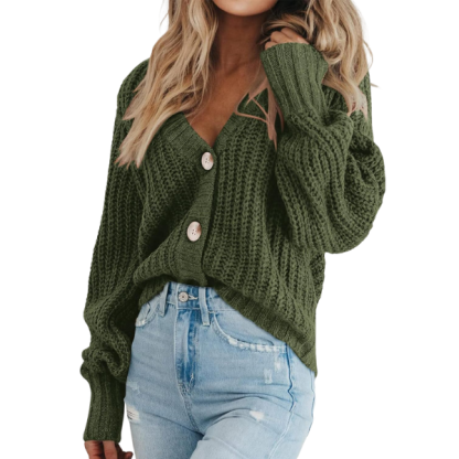 Women's Chunky Knit Open Front Sweater Long Sleeve Button Loose Short Cardigan Outerwear Coats