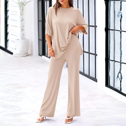 2 Piece Summer Lounge Set With Short Sleeve Top And Pants For Women