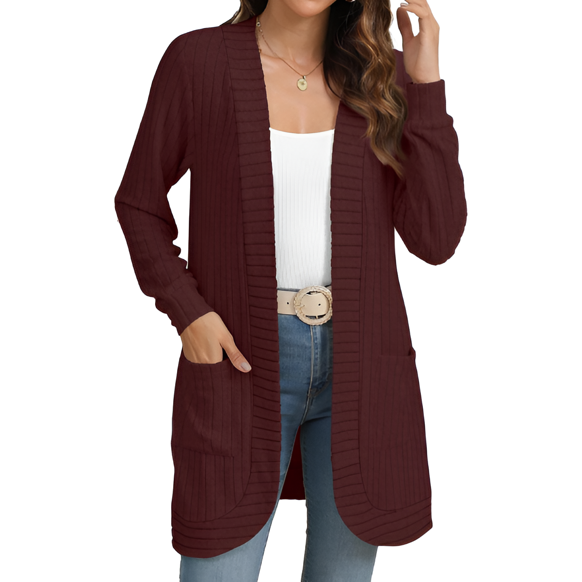 Women Long Sleeve Open Front Cardigan Casual Lightweight Long Cardigans Loose Knit Outwear with Pockets