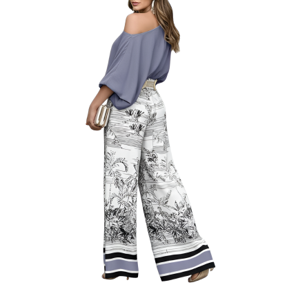 Two Piece Set With Flowy Pants And Top For Women
