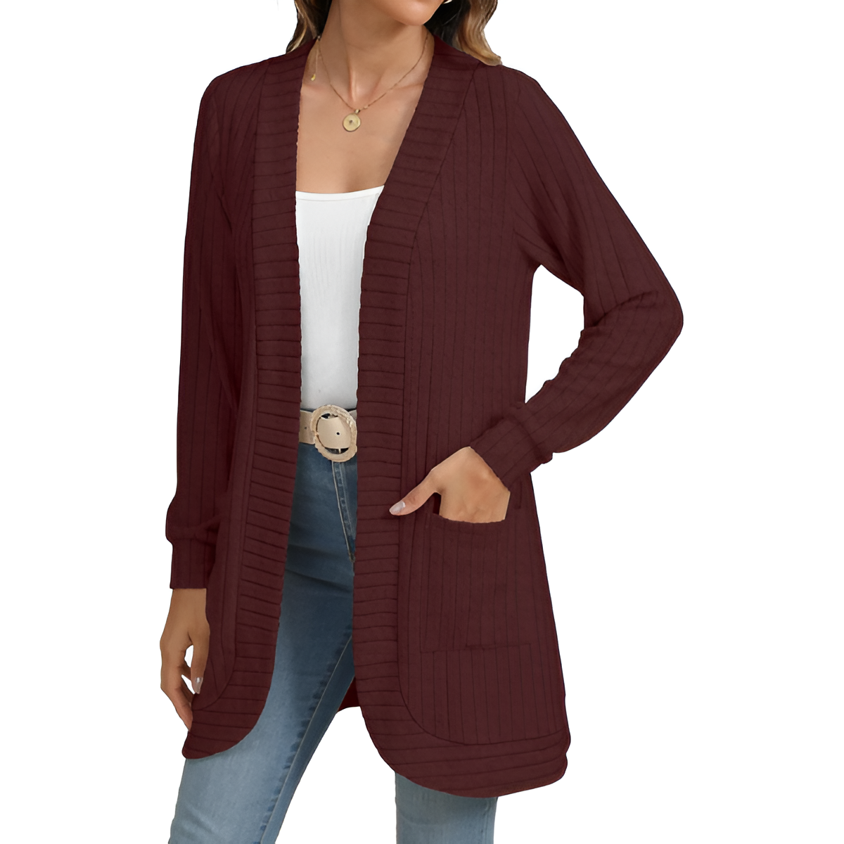 Women Long Sleeve Open Front Cardigan Casual Lightweight Long Cardigans Loose Knit Outwear with Pockets