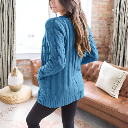 Cable Knit Button Front Open Cardigan