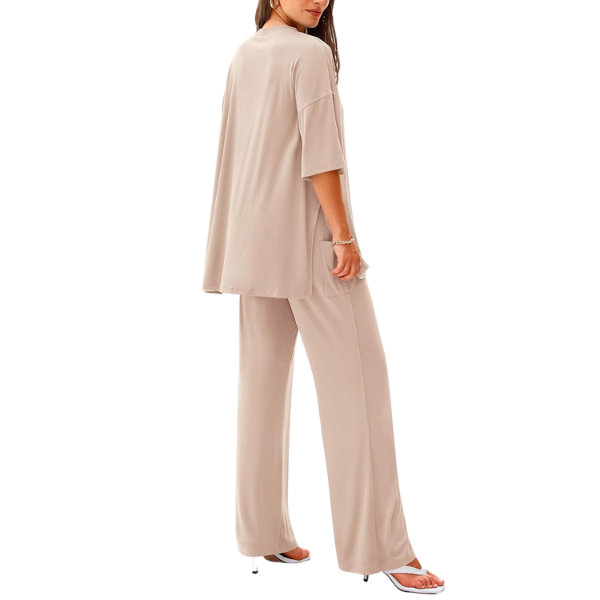 2 Piece Summer Lounge Set With Short Sleeve Top And Pants For Women