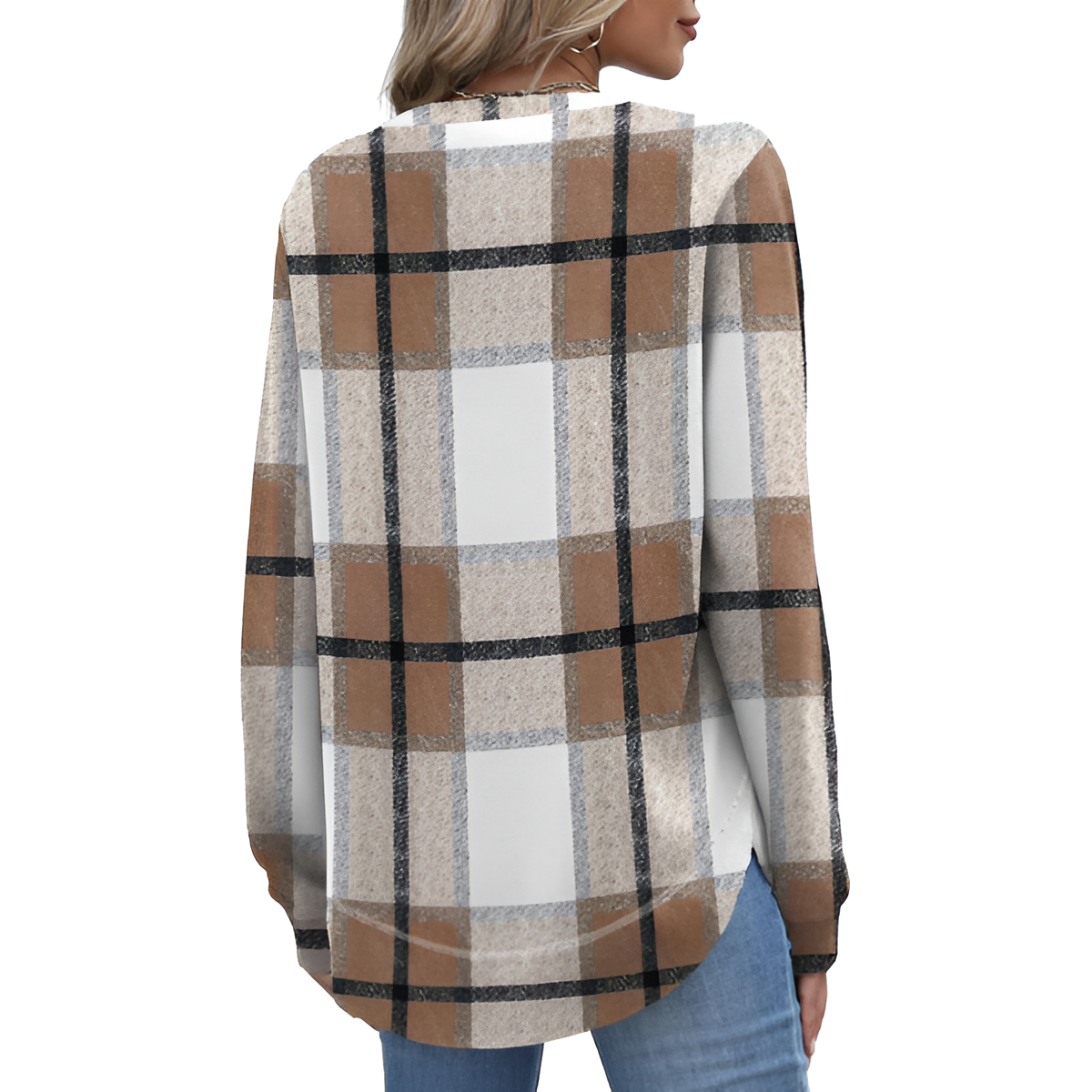 Tunic Tops for Women Loose Fit Dressy Long Sleeve Shirts Womens Sweaters Crew Neck Fall Clothing with Curved Hem