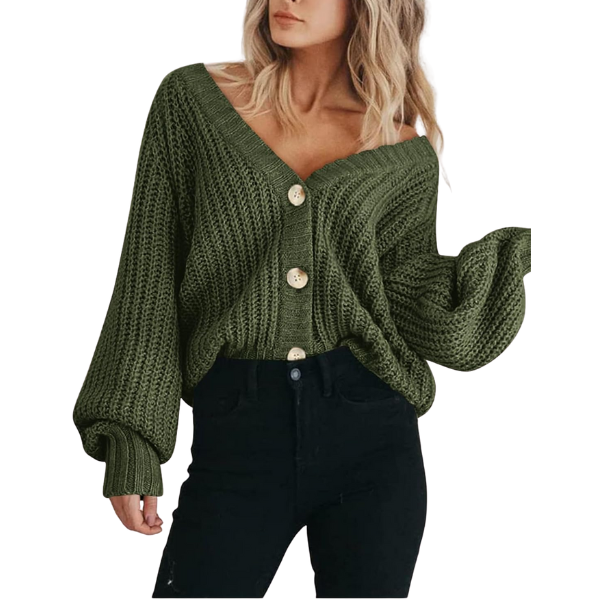 Women's Chunky Knit Open Front Sweater Long Sleeve Button Loose Short Cardigan Outerwear Coats