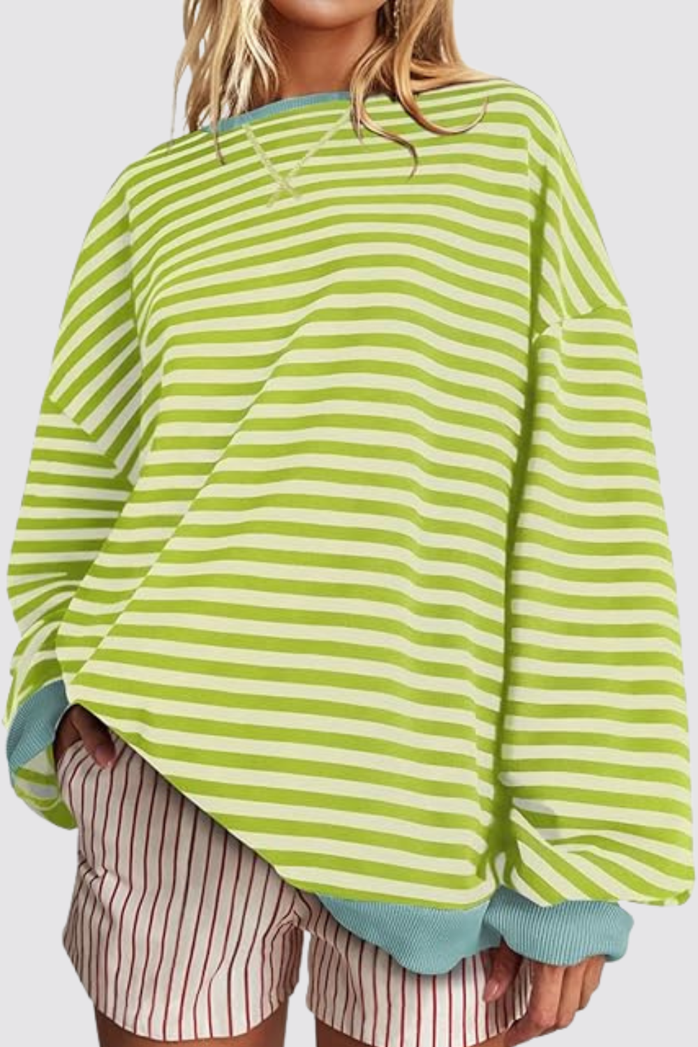 Oversized Striped Crewneck Pullover Long Sleeve Sweatshirt
