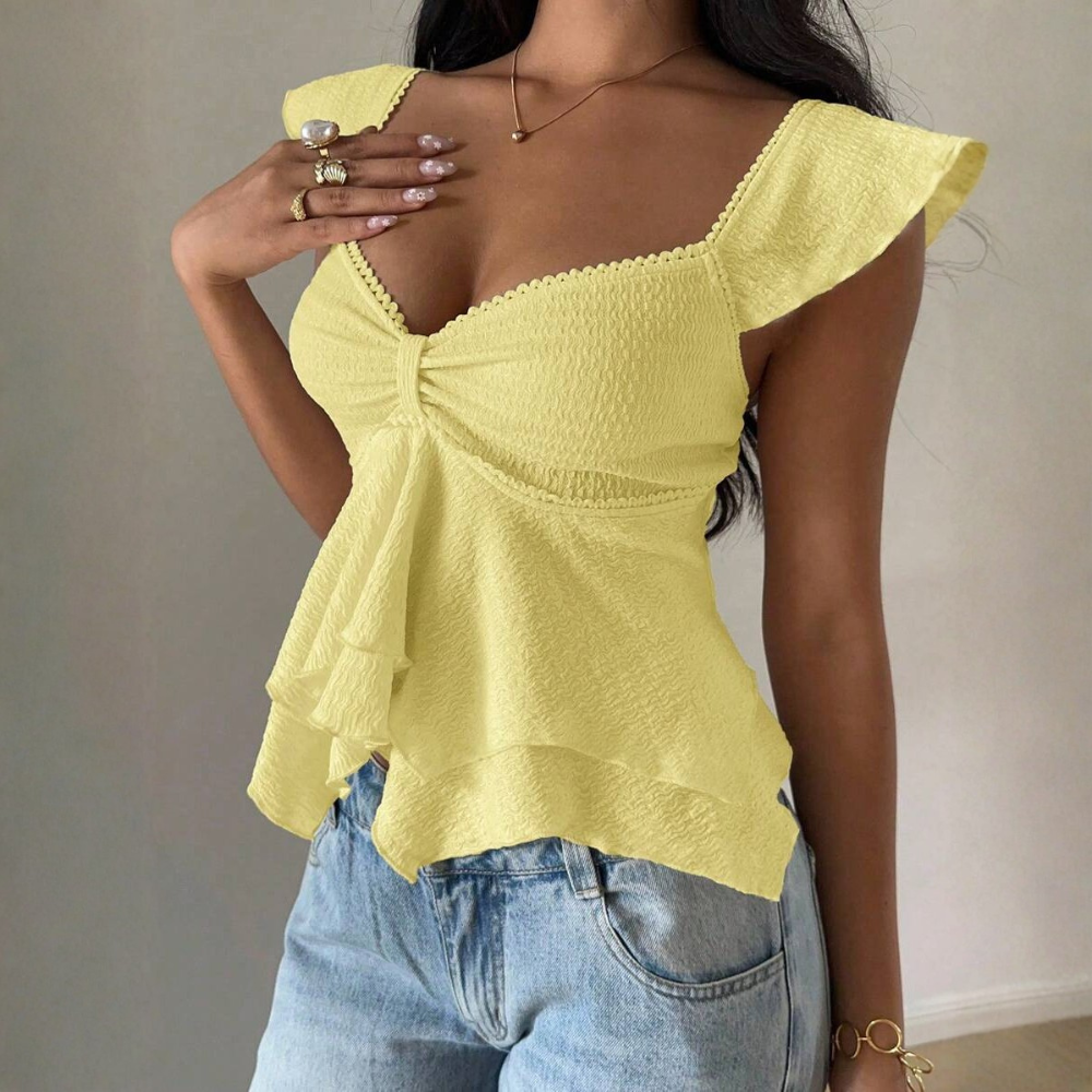 Ruffle Knitted Sweetheart Asymmetrical Tank Top For Women