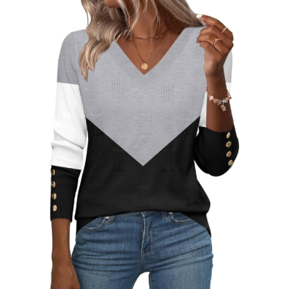V Neck Sweaters Shirts Long Sleeve Lightweight Ribbed Knit Pullover Sweater Blouse Tops with Buttons Oufits