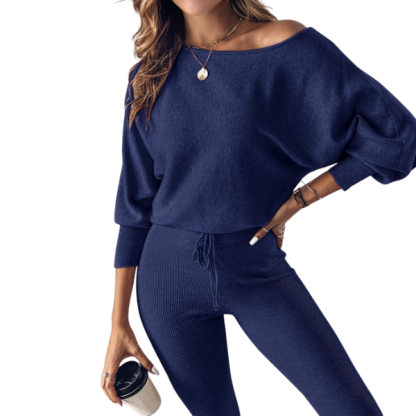 2 Piece Lounge Set With Long Sleeve Pullover And Drawstring Pants