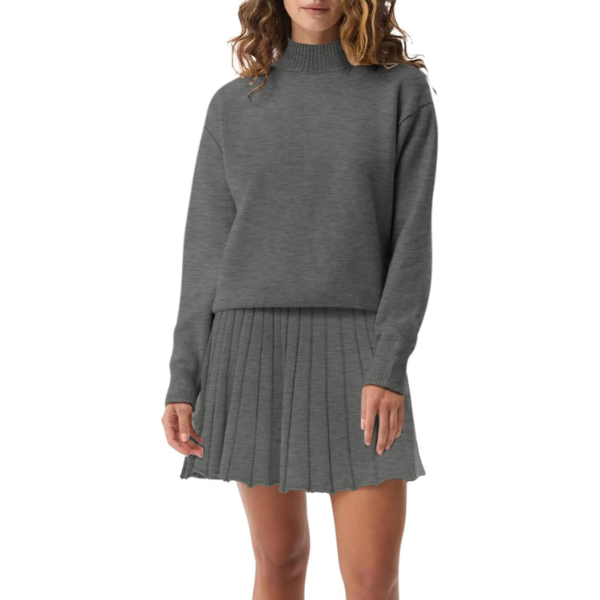 Women's Two Piece Outfits Turtleneck Long Sleeve Ribbed Knit Tops Pleated Mini Skirt 2026 Casual Sweater Sets