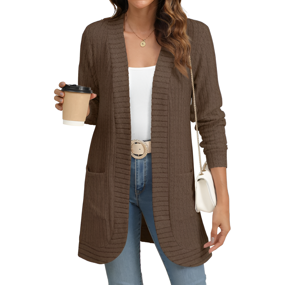 Women Long Sleeve Open Front Cardigan Casual Lightweight Long Cardigans Loose Knit Outwear with Pockets