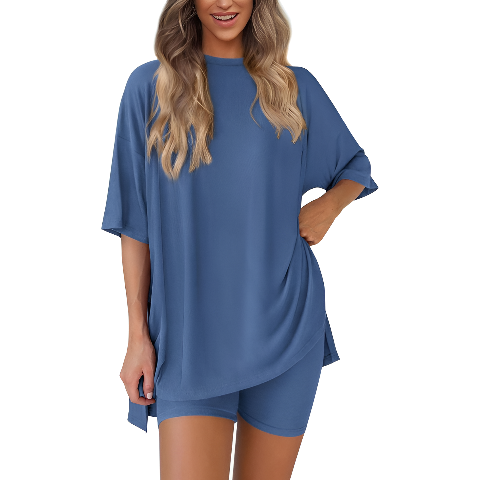 Two Piece Lounge Sets For Women With Oversized T Shirt And Biker Shorts