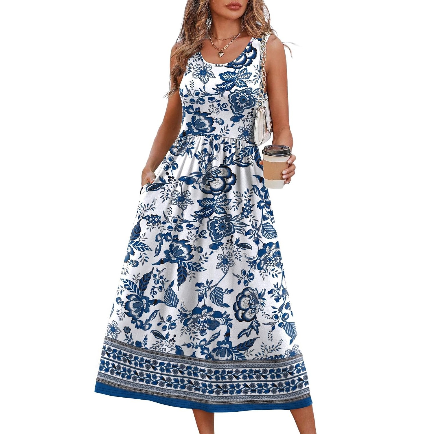 Casual Midi Flowy Beach Dress With Pocket For Women