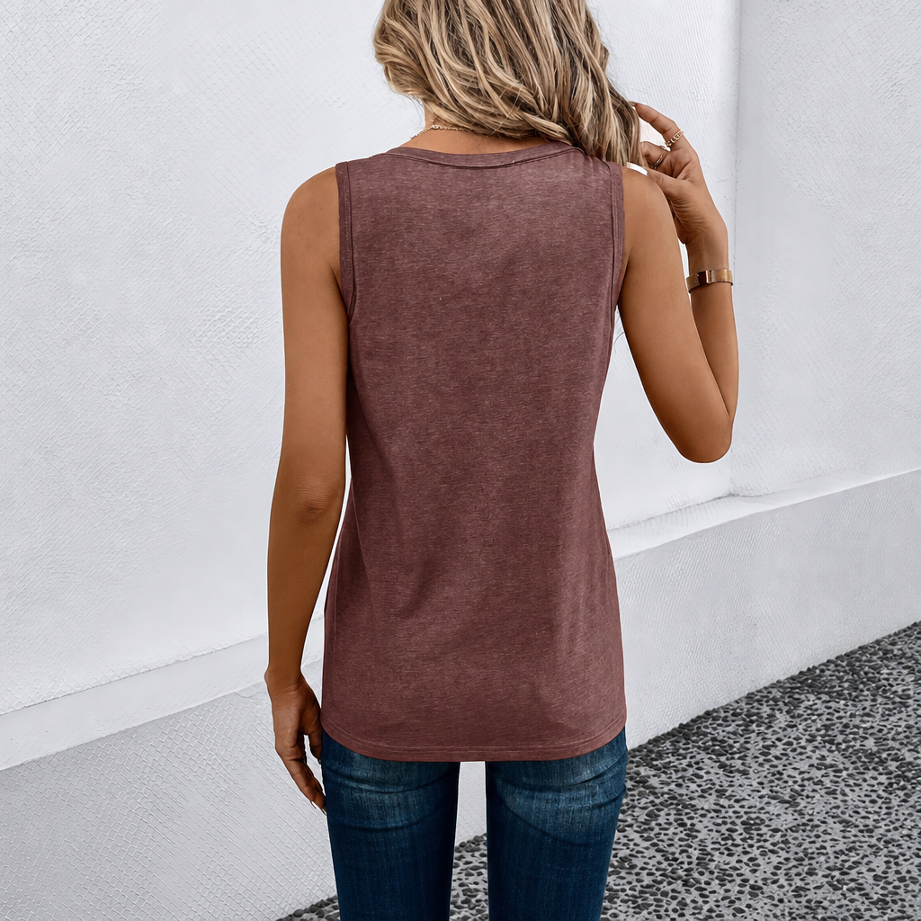 Summer Tank Top With Front Button And Pocket For Women