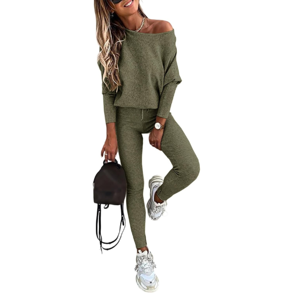 2 Piece Lounge Set With Long Sleeve Pullover And Drawstring Pants