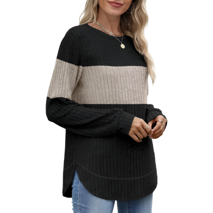 Tunic Tops for Women Loose Fit Dressy Long Sleeve Shirts Womens Sweaters Crew Neck Fall Clothing with Curved Hem