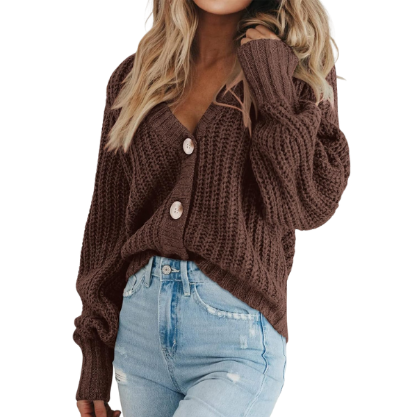 Women's Chunky Knit Open Front Sweater Long Sleeve Button Loose Short Cardigan Outerwear Coats