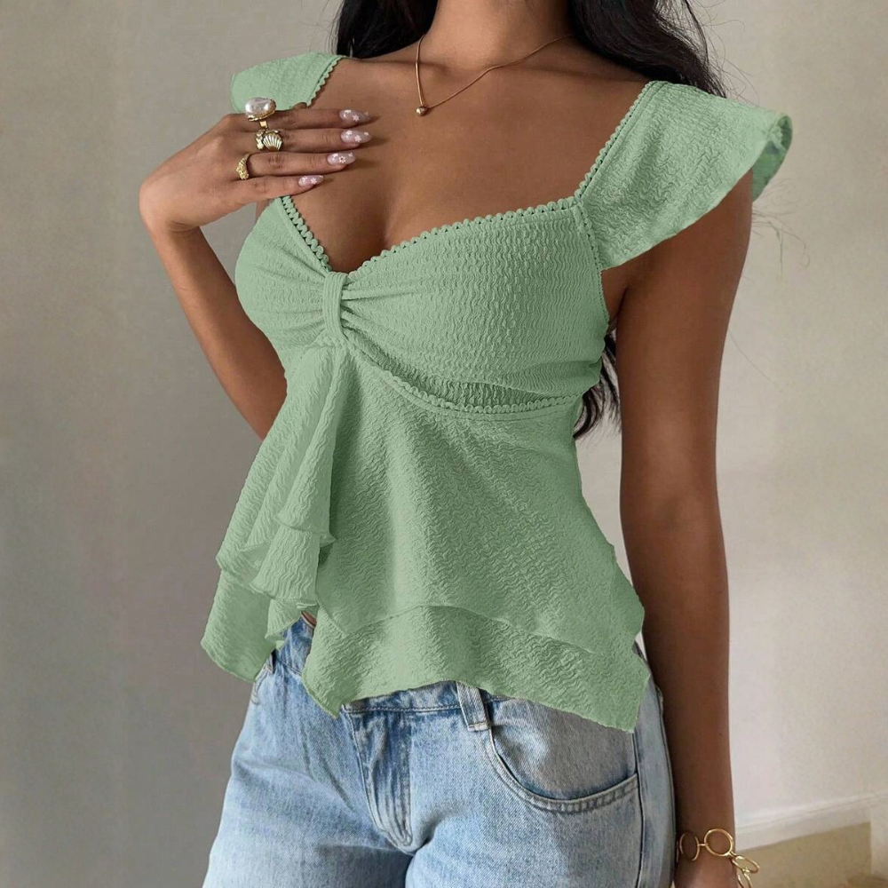 Ruffle Knitted Sweetheart Asymmetrical Tank Top For Women