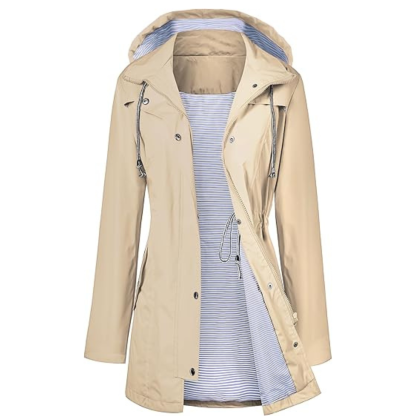 Waterproof Long Hooded Trench Coat Lined Windbreaker Travel Jacket