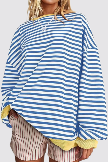 Oversized Striped Crewneck Pullover Long Sleeve Sweatshirt