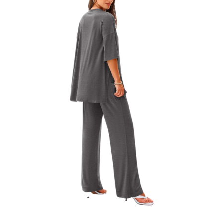 2 Piece Summer Lounge Set With Short Sleeve Top And Pants For Women