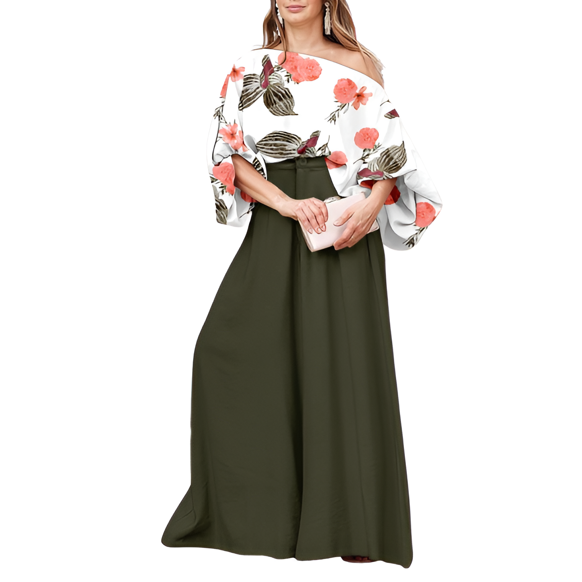 Two Piece Set With Flowy Pants And Top For Women