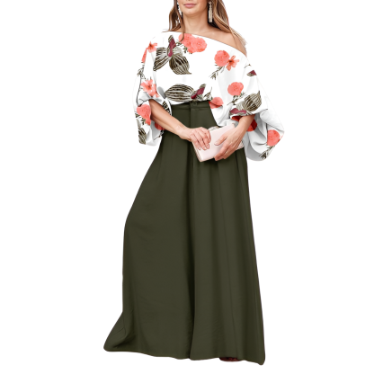 Two Piece Set With Flowy Pants And Top For Women