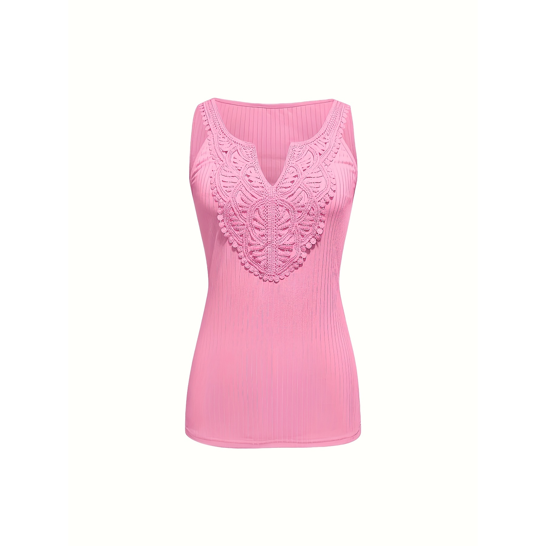 Ribbed Lace Detail Sleeveless Top For Women