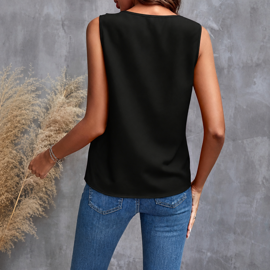 Sleeveless Solid Ruffled Blouse For Women