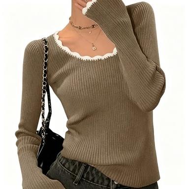 Casual Ribbed Knit Fitted Sweater Top For Women