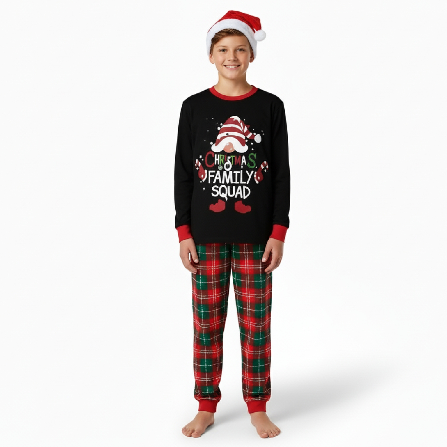 Christmas Family Squad Printed Matching Plaid Pajama Set