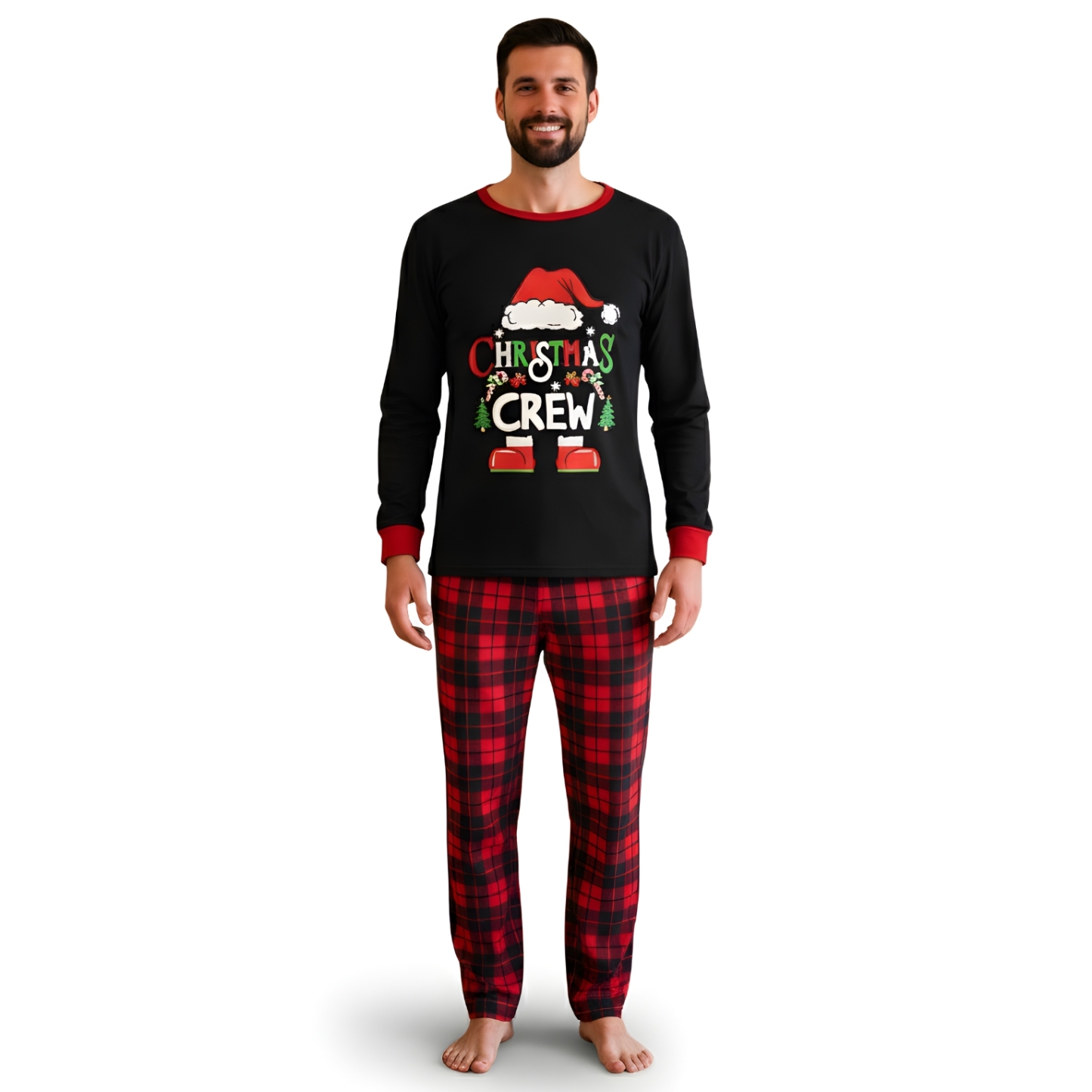 Christmas Crew Printed Family Matching Plaid Pajama Set