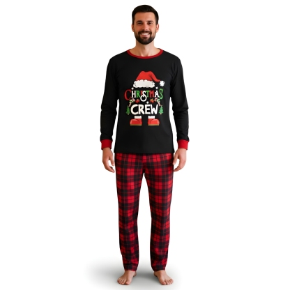 Christmas Crew Printed Family Matching Plaid Pajama Set