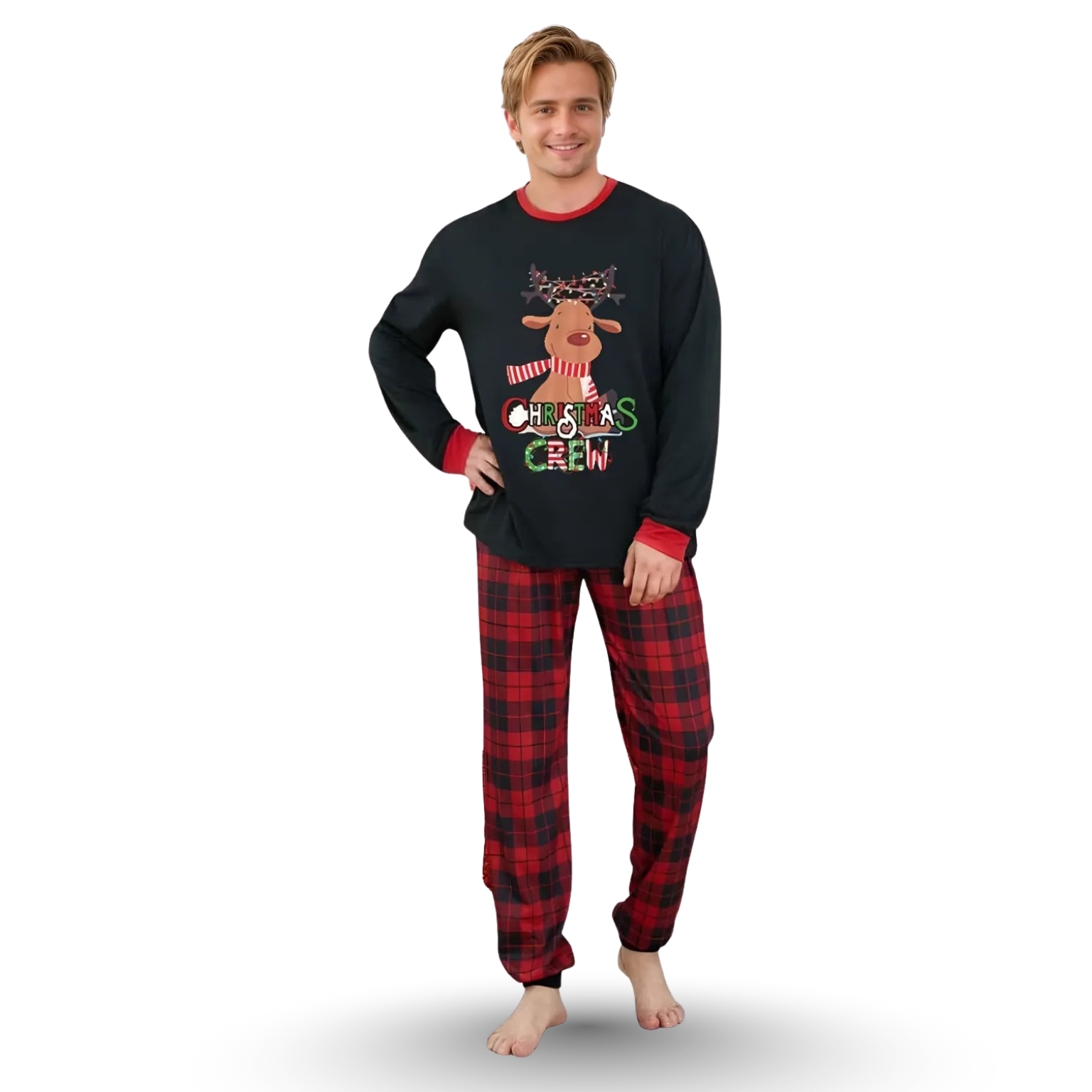 Reindeer And String Light Christmas Crew Printed Family Matching Pajama Set