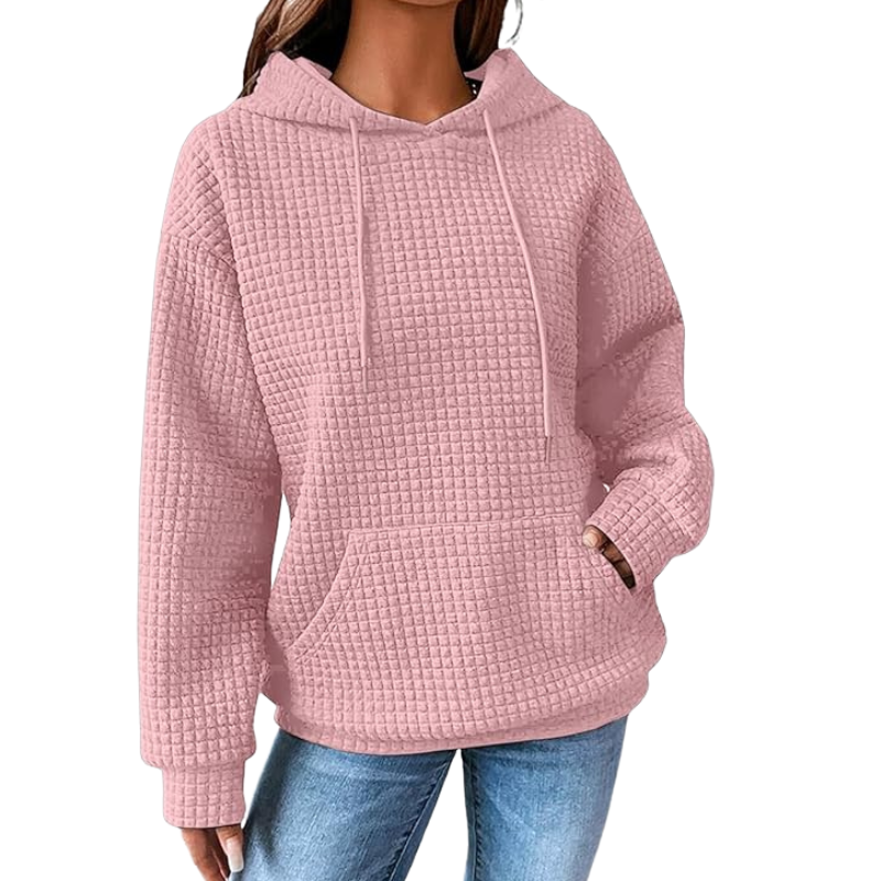 Womens Hoodies Casual Long Sleeve Drawstring Waffle Pullover Tops Loose Hooded Sweatshirt With Pocket