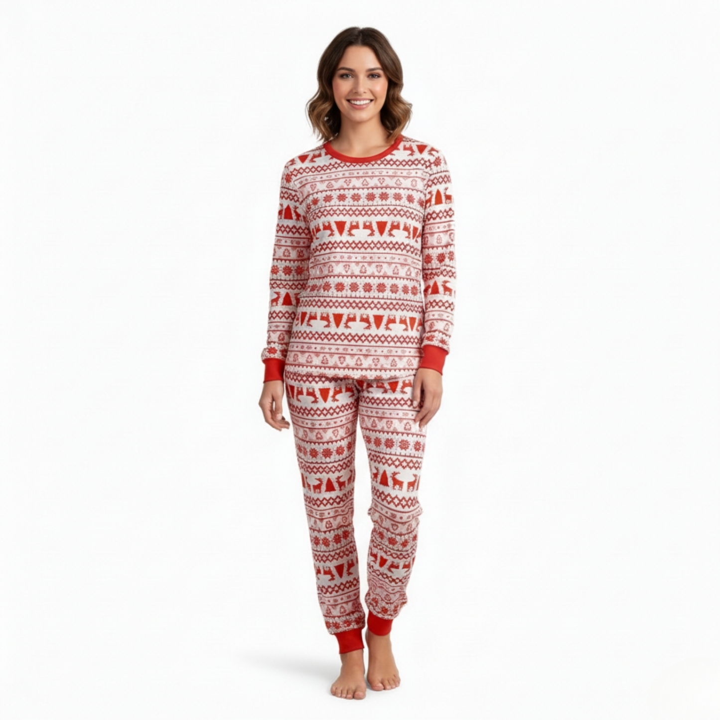 Geometric Reindeer And Tree Pattern Family Matching Christmas Pajama S