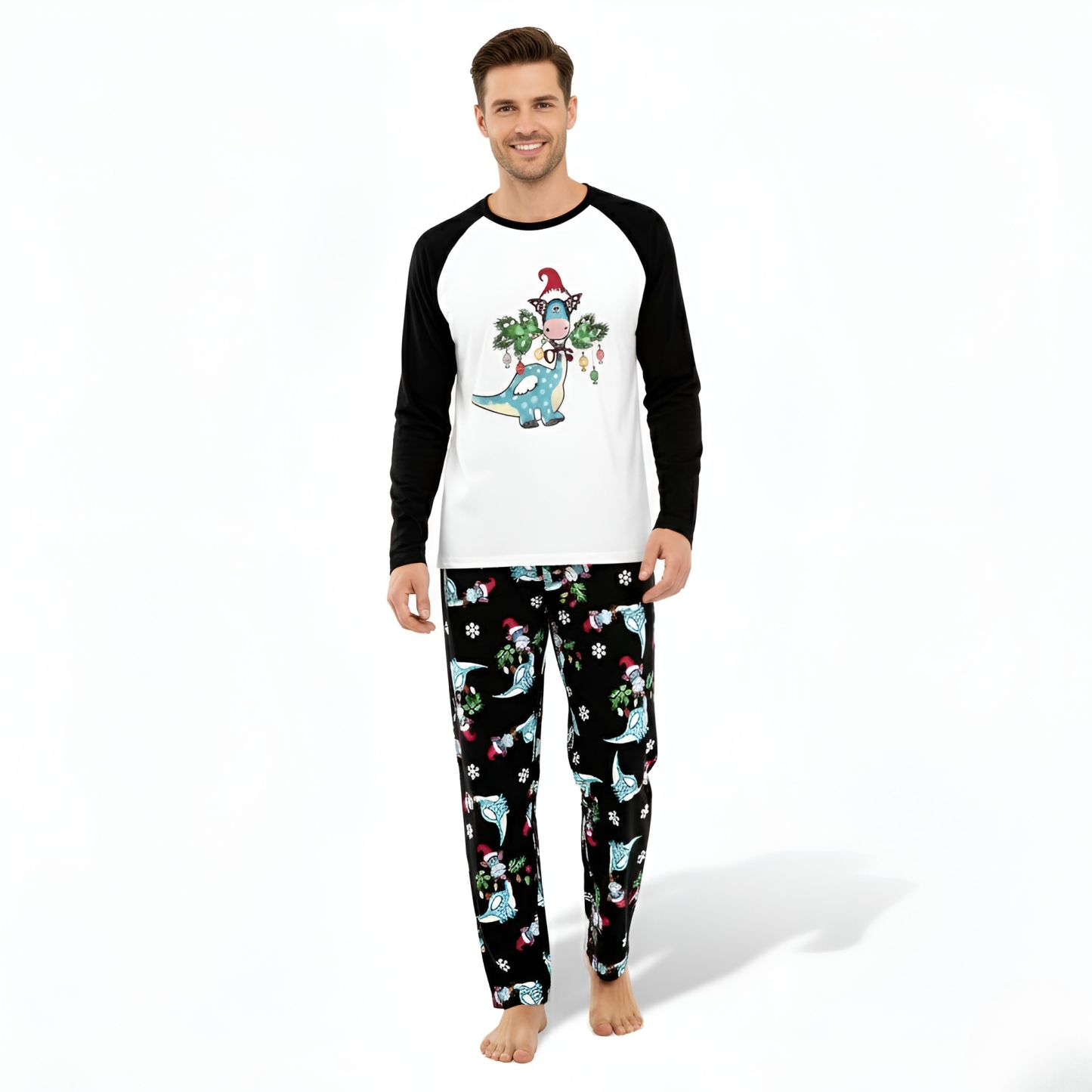 Santa Hat Dinosaur Printed Family Matching Christmas Pajama Set