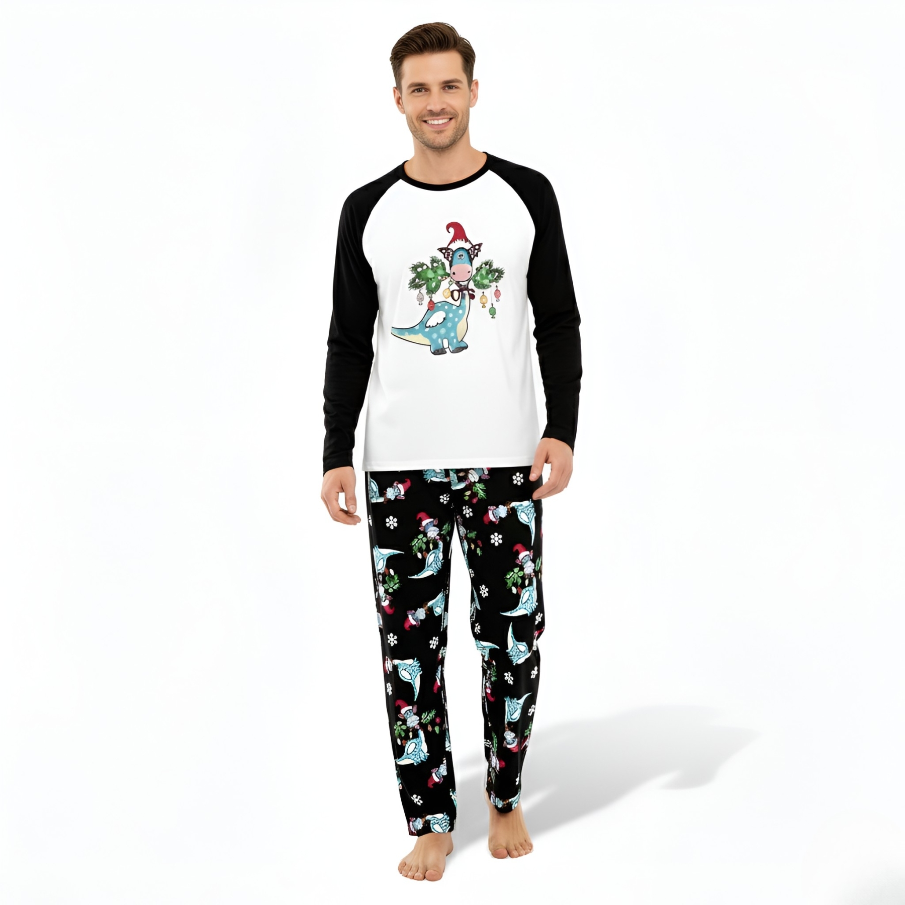 Santa Hat Dinosaur Printed Family Matching Christmas Pajama Set