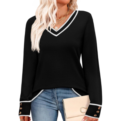 ightweight Sweaters for Women Long Sleeve V Neck Knit Outfits with Decorative Buttons