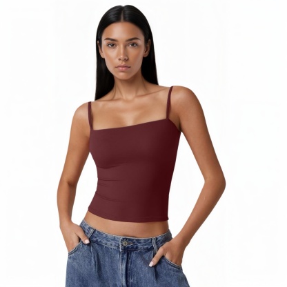 Double Lined Basic Tank Top Adjustable Spaghetti Straps Sleeveless